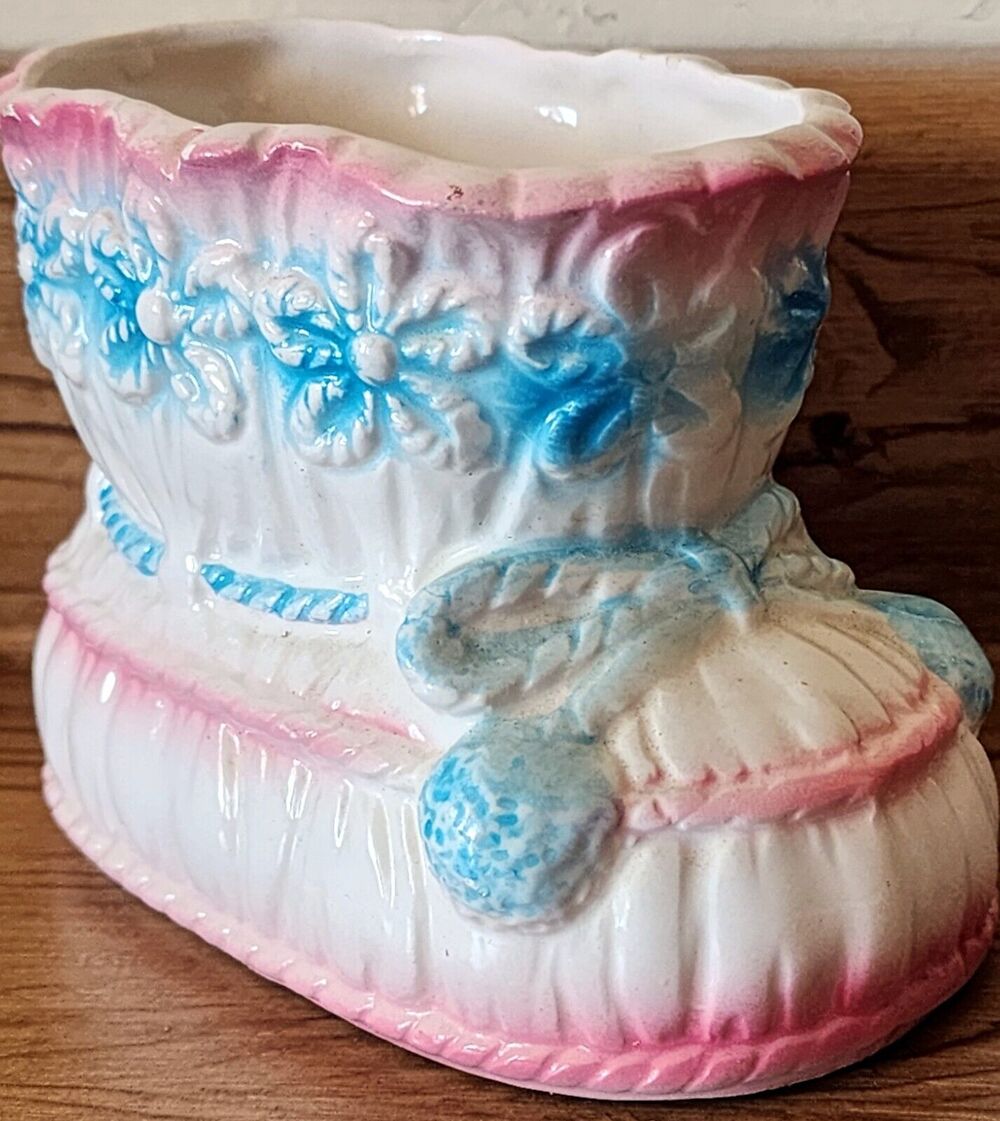 Vintage Ardco Planter Baby Shoe Planter Nursery Baby Bootie 1960s Pink & Blue